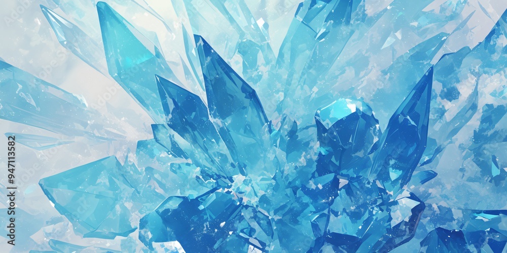 Stunning blue crystal formations in an icy, sparkling setting Stunning blue crystal formations in an icy, sparkling setting