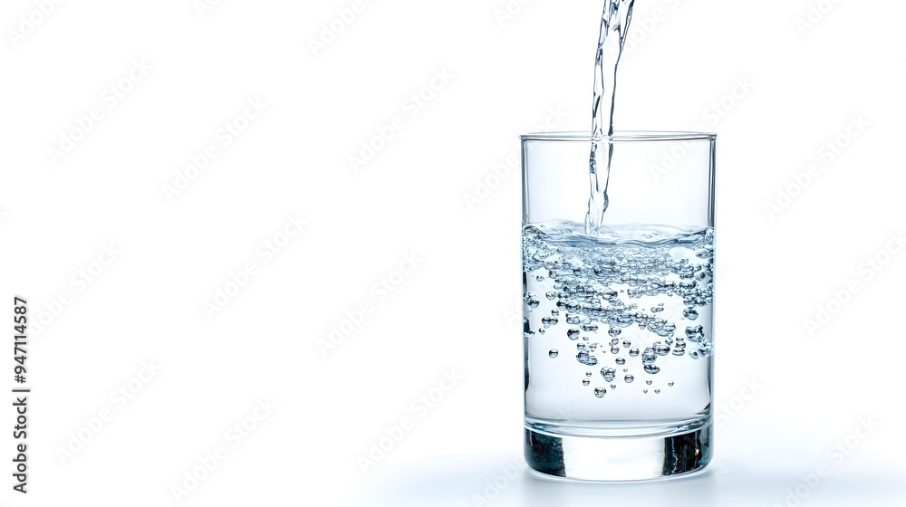 Pouring Water into Glass with Bubbles, Refreshing Drink Pouring Water into Glass with Bubbles, Refreshing Drink
