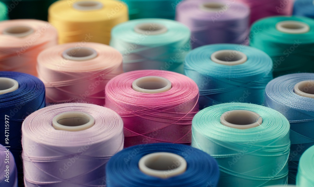 Vibrant spools of colorful thread Vibrant spools of colorful thread