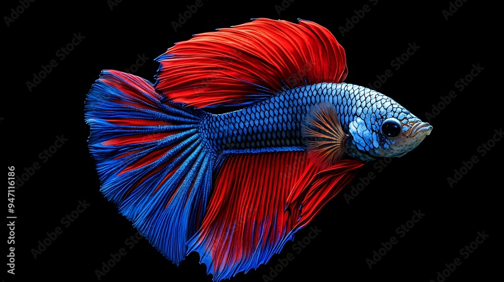 Vibrant Siamese Fighting Fish with Red and Blue Fins Vibrant Siamese Fighting Fish with Red and Blue Fins