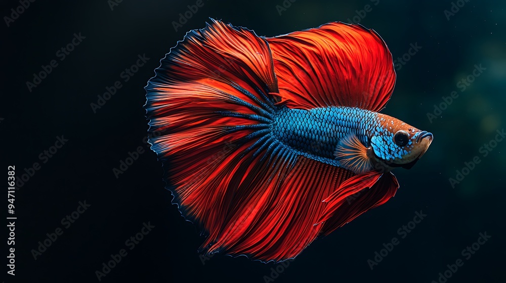Red and Blue Betta Fish with Flowing Fins Red and Blue Betta Fish with Flowing Fins
