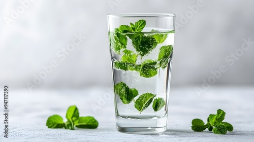 Wallpaper Mural Refreshing Mint Water in Glass with White Background Torontodigital.ca