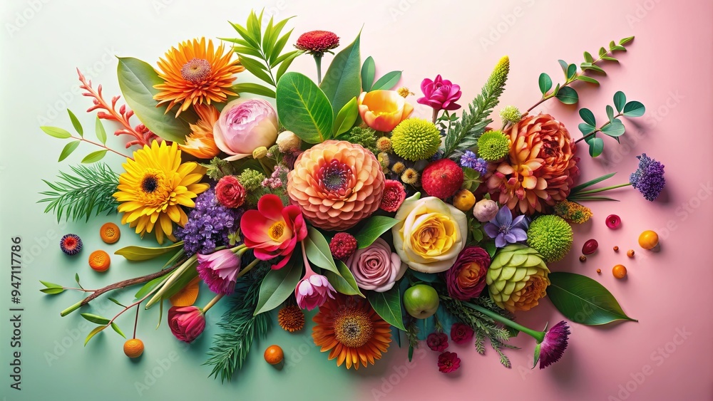 Vibrant abstract botanical arrangement with a unique and creative floral design, botanicals, creativity, abstract, vibrant Vibrant abstract botanical arrangement with a unique and creative floral design, botanicals, creativity, abstract, vibrant