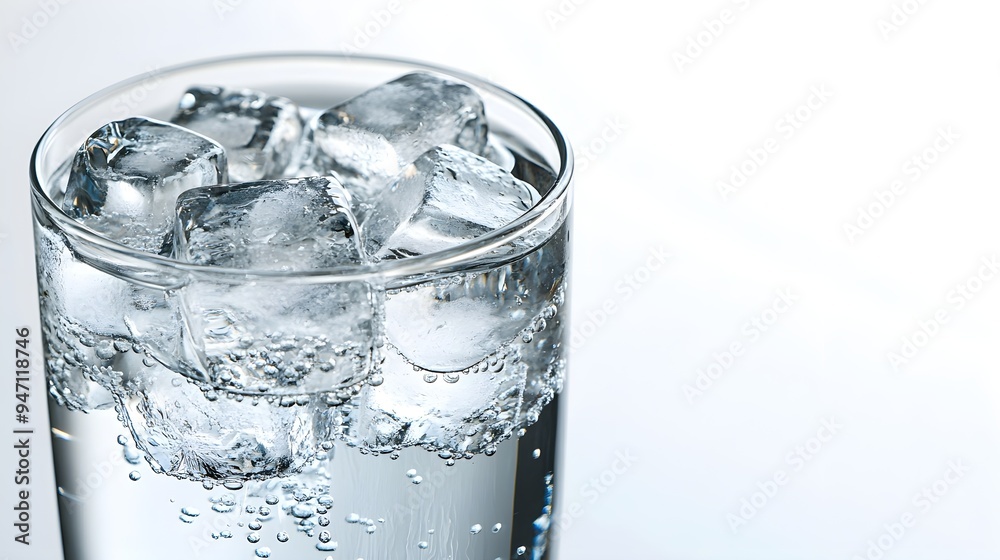 Sparkling Water with Ice Cubes in Glass Sparkling Water with Ice Cubes in Glass