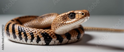 A Close-Up of a Brown and Black Banded Snake with a Focused Eye