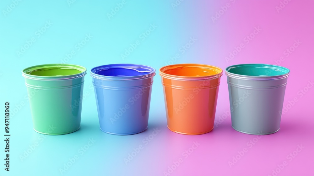 Colorful Paint Buckets on Gradient Background Colorful Paint Buckets on Gradient Background