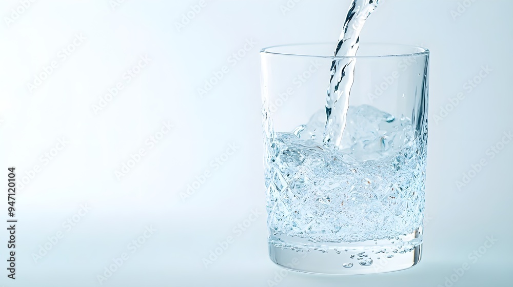 Water Pouring into Glass, Refreshing Hydration Water Pouring into Glass, Refreshing Hydration