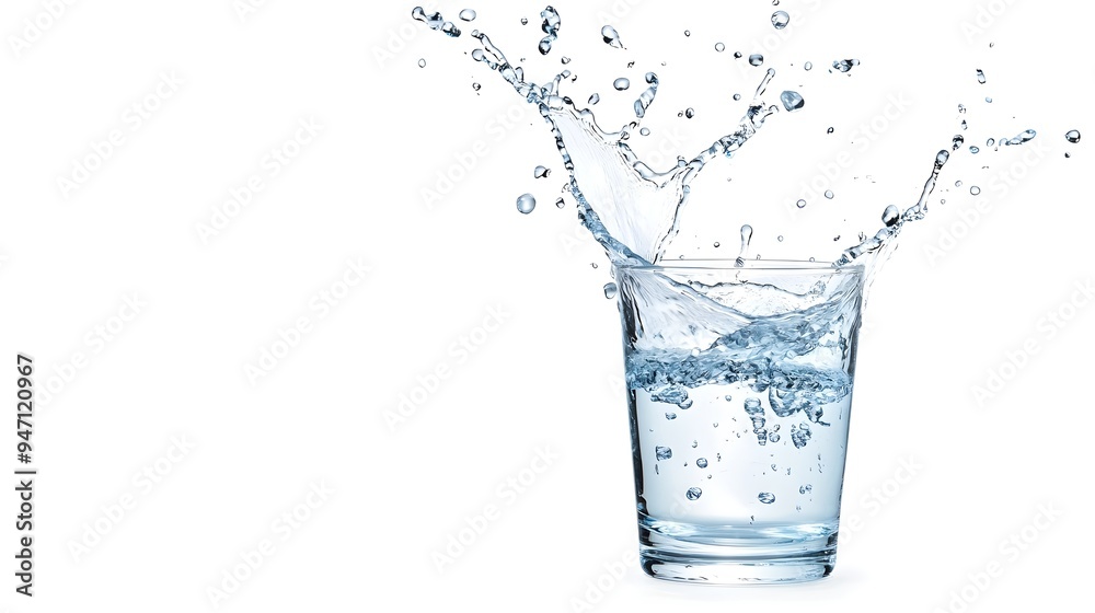 Water Splashing in Glass, Refreshing Drink Concept Water Splashing in Glass, Refreshing Drink Concept