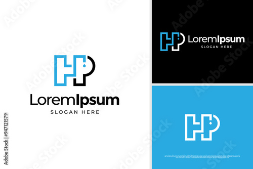 Minimalist letter H P construction logo design vector template