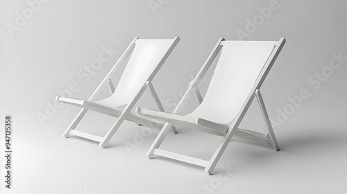 White Folding Beach Chairs on a White Background