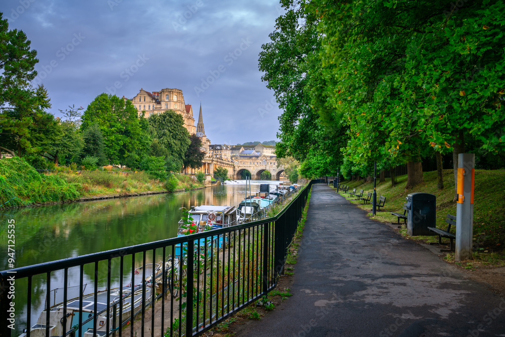 Beautiful skyline scenery of city of Bath with Pulteney bridge, Somerset, England