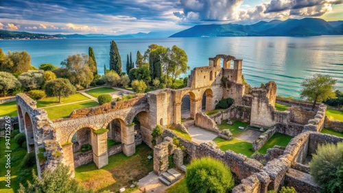 Ancient Roman villa ruins of Grottoes of Catullus in Sirmione, Italy , Italy, travel, destination, Grottoes of Catullus