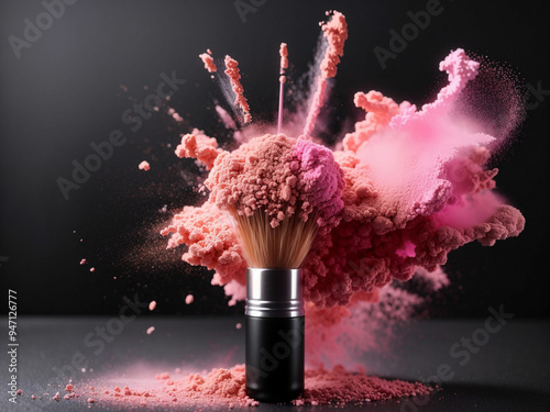 Makeup brush with pink powder explosion