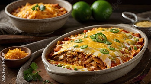 A sumptuously layered Chicken Enchilada Bake photo