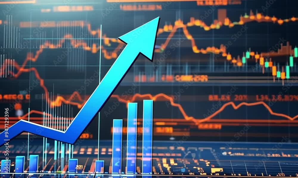 A digital graph displaying upward trends in data analysis and financial growth.