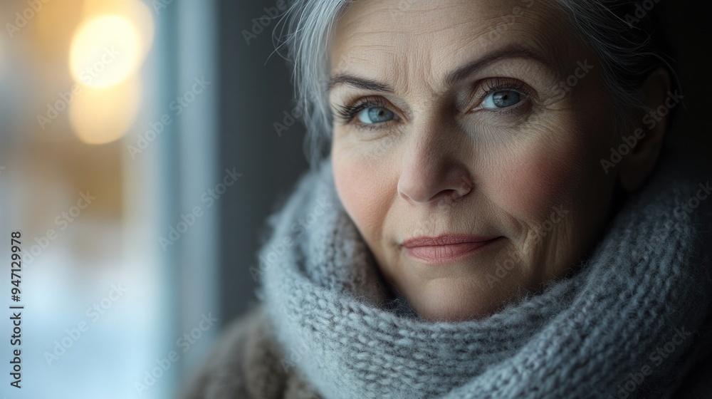 Portrait of a woman with grey hair and blue eyes Portrait of a woman with grey hair and blue eyes