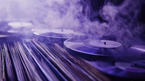 Vinyl Records with Purple Smoke photo