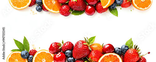 copy background for banner or web header with copy space of Fresh ripe orange strawberry cherry raspberry blueberry cranberry