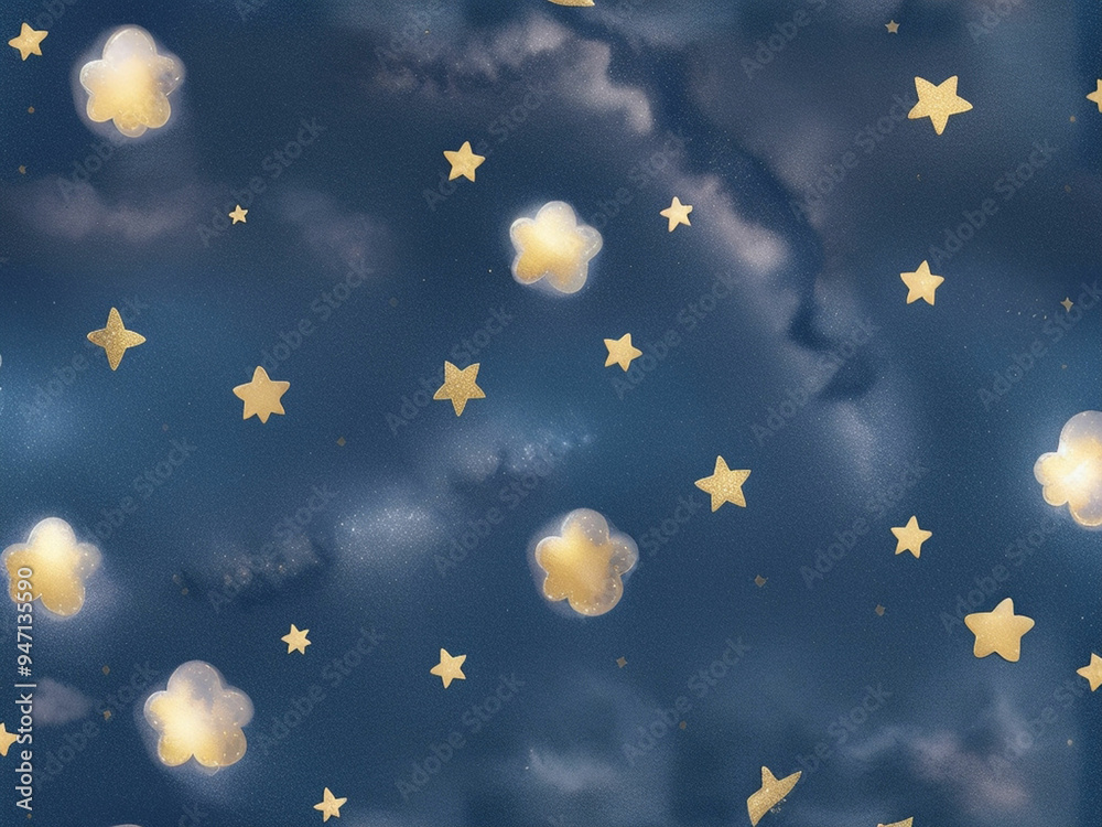 3d Seamless pattern of the night sky with gold star 3d Seamless pattern of the night sky with gold star