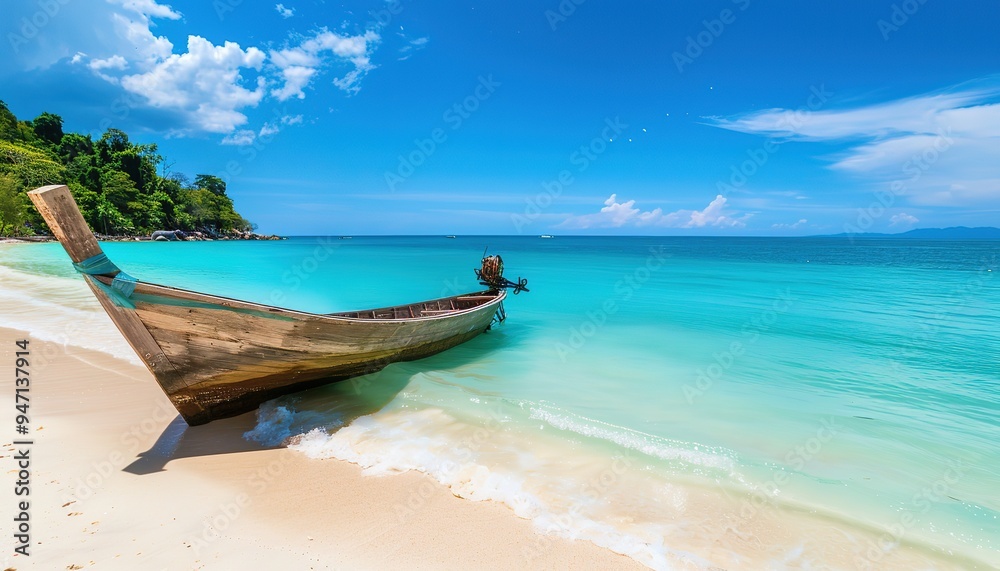 Boat on the summer tropical beach Boat on the summer tropical beach