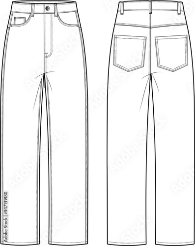 Women’s pant, Fashion Flat Sketch Vector Illustration, CAD, Technical Drawing, Flat Drawing, Template, Mockup.