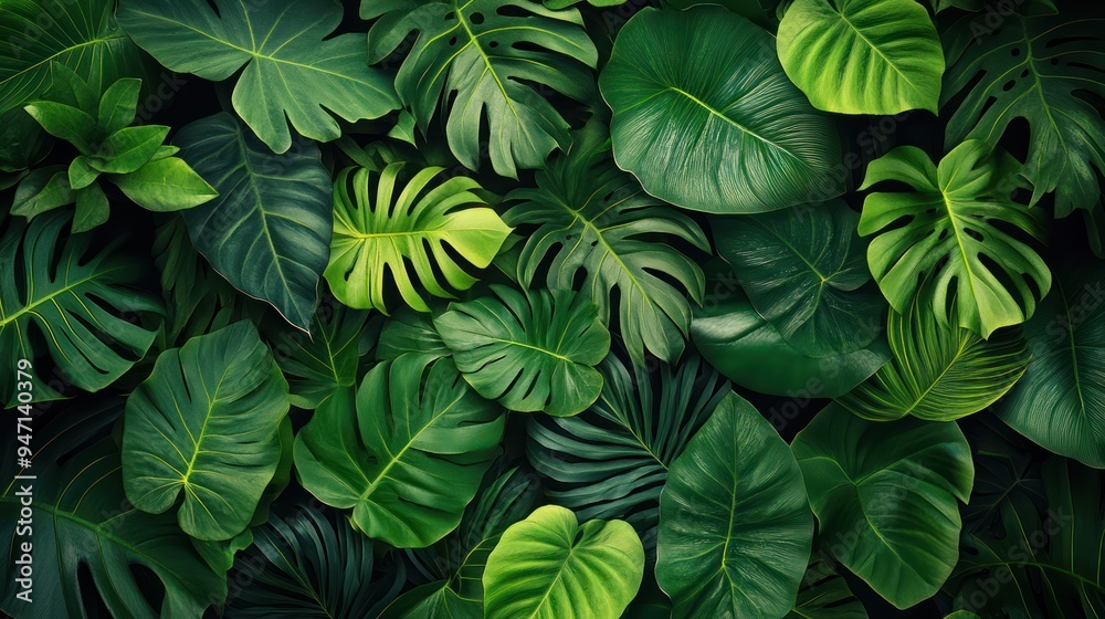 A lush and vibrant background of tropical leaves A lush and vibrant background of tropical leaves