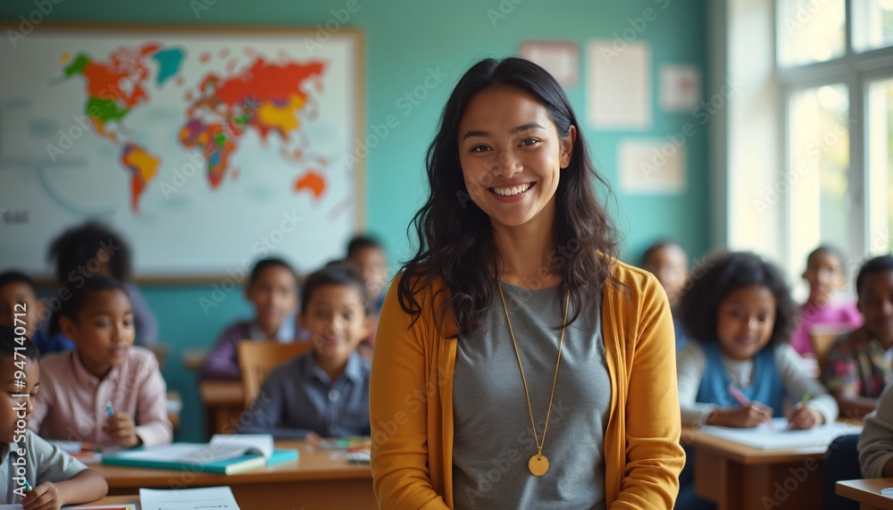 Fototapeta premium World Teachers' Day portrait of happy Native American teacher