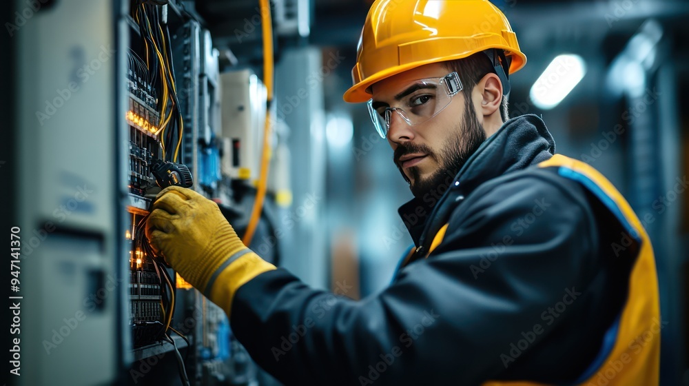 An electrician fixing electricity in an building in construction process An electrician fixing electricity in an building in construction process
