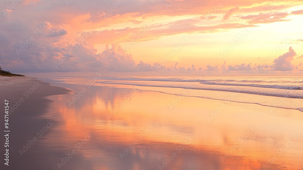 Fototapeta premium Golden Sunset Over Calm Ocean Beach