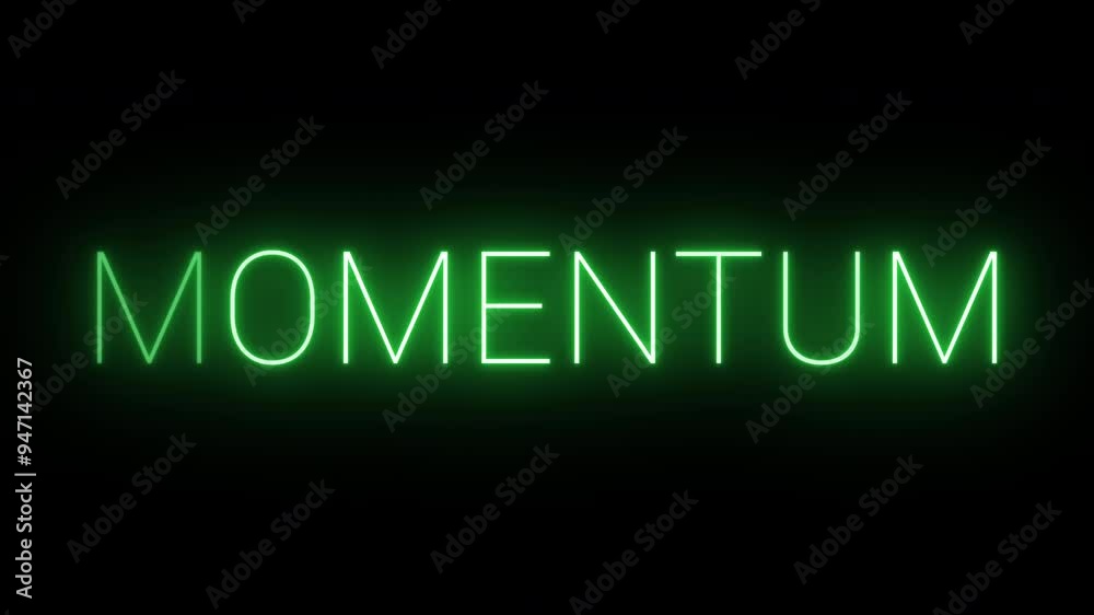 Flickering neon green glowing momentum text animated on black background