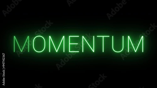 Flickering neon green glowing momentum text animated on black background