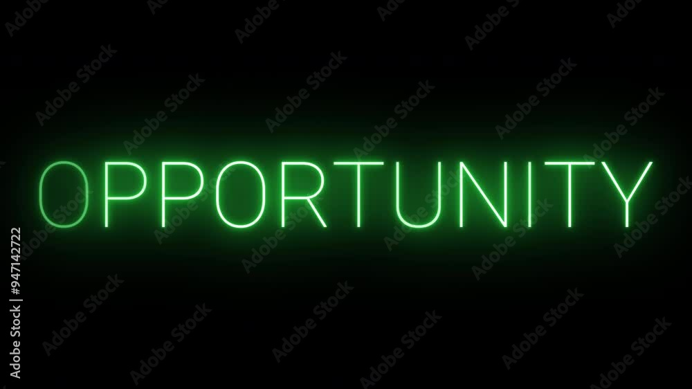 Flickering neon green glowing opportunity text animated on black background Flickering neon green glowing opportunity text animated on black background