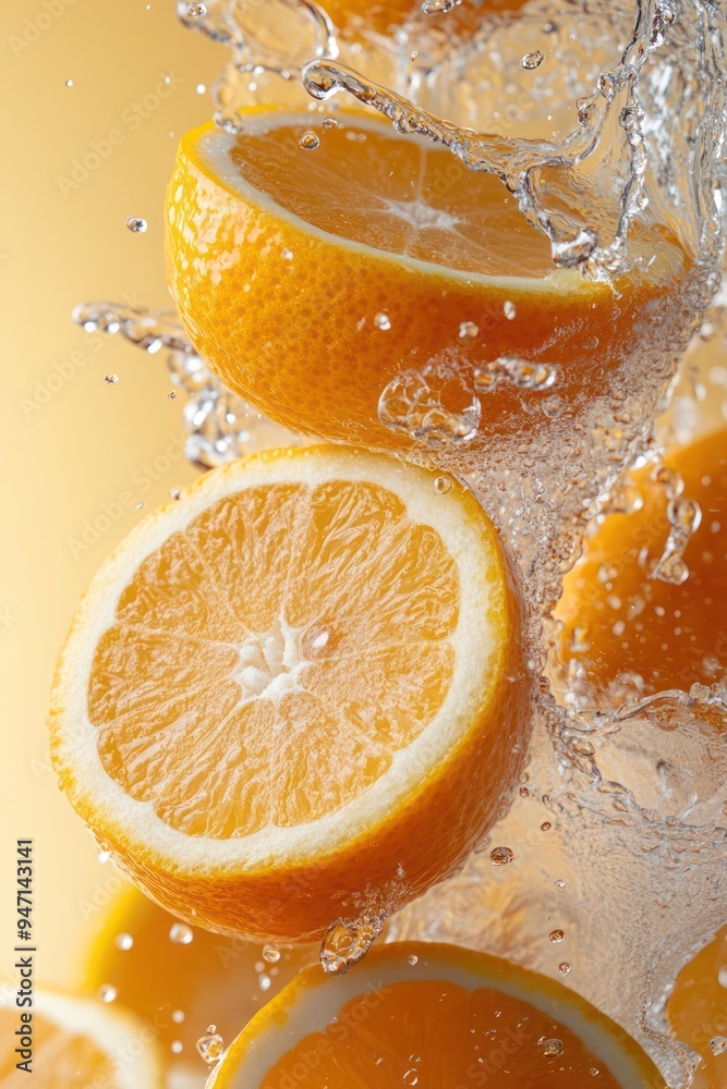 orange slices falling from top with transparent water splash orange slices falling from top with transparent water splash