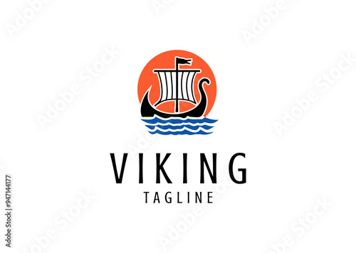 Vector illustration of Viking Ship Logo Design