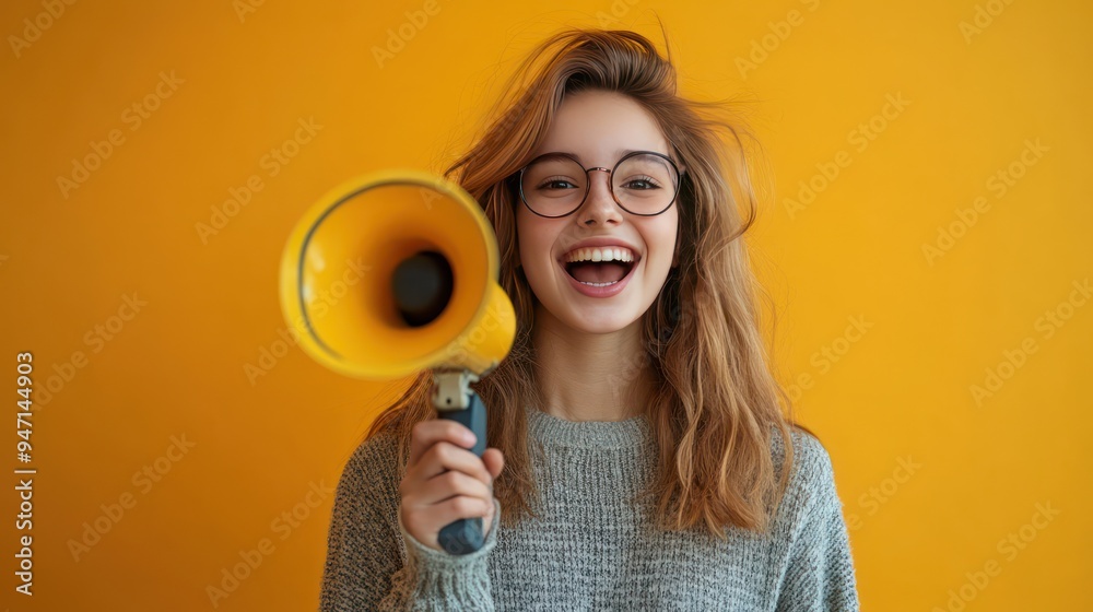 Young happy teen woman shout story or making announcement Young happy teen woman shout story or making announcement