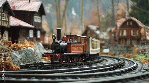 Model Train in a Miniature Landscape photo