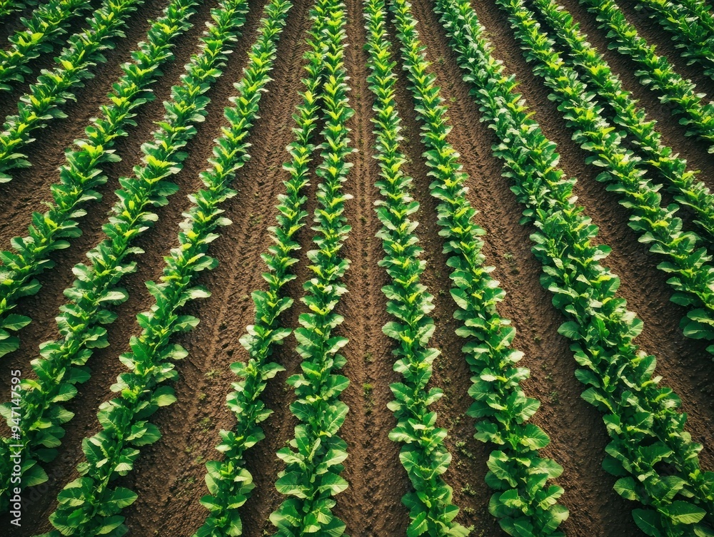 Aerial View of a Lush Plantation with Neat Rows, Symbolizing the Productivity and Efficiency of Modern Agribusiness, showcasing a Sustainable and Organized Farming Approach