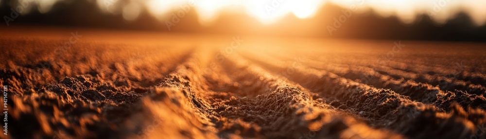 Golden Hour on the Farm Rows of Crops Bathed in Sunset Light, Embodying the Essence of Productive Agribusiness Golden Hour on the Farm Rows of Crops Bathed in Sunset Light, Embodying the Essence of Productive Agribusiness