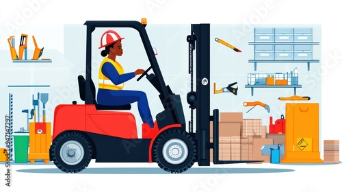 Woman Operating Forklift in Warehouse