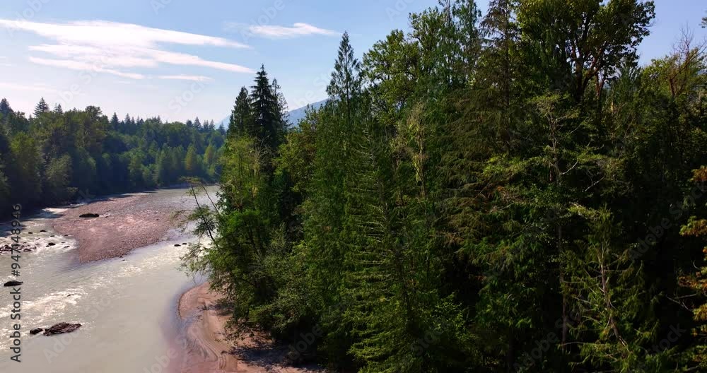 North Cascades Forest Trees and River Aerial Drone North Cascades Forest Trees and River Aerial Drone