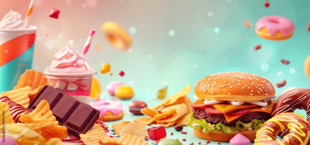 Fast Food Feast: A Colorful Display of Unhealthy Delights