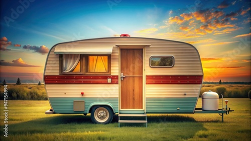 Vintage camper travel trailer , retro, vacation, road trip, adventure, camping, outdoors, nostalgia, vintage, old-school