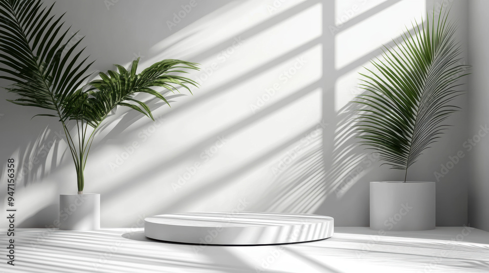 Fototapeta premium White Platform Palm Plants.