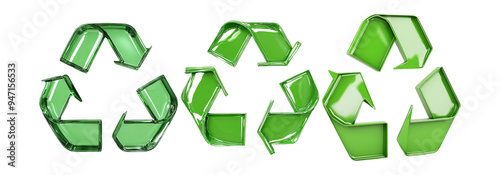 Recycling symbol green set isolated on transparent background