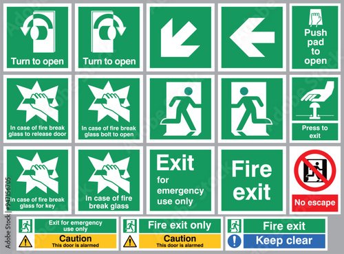 Emergency Escape Sign Symbols In Case Of Fire