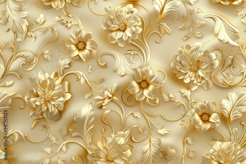Ornate gold pattern is stunning background choice, offering sense of elegance. Intricate luxurious feel make it perfect for invitations, greeting cards, or any special occasion.
