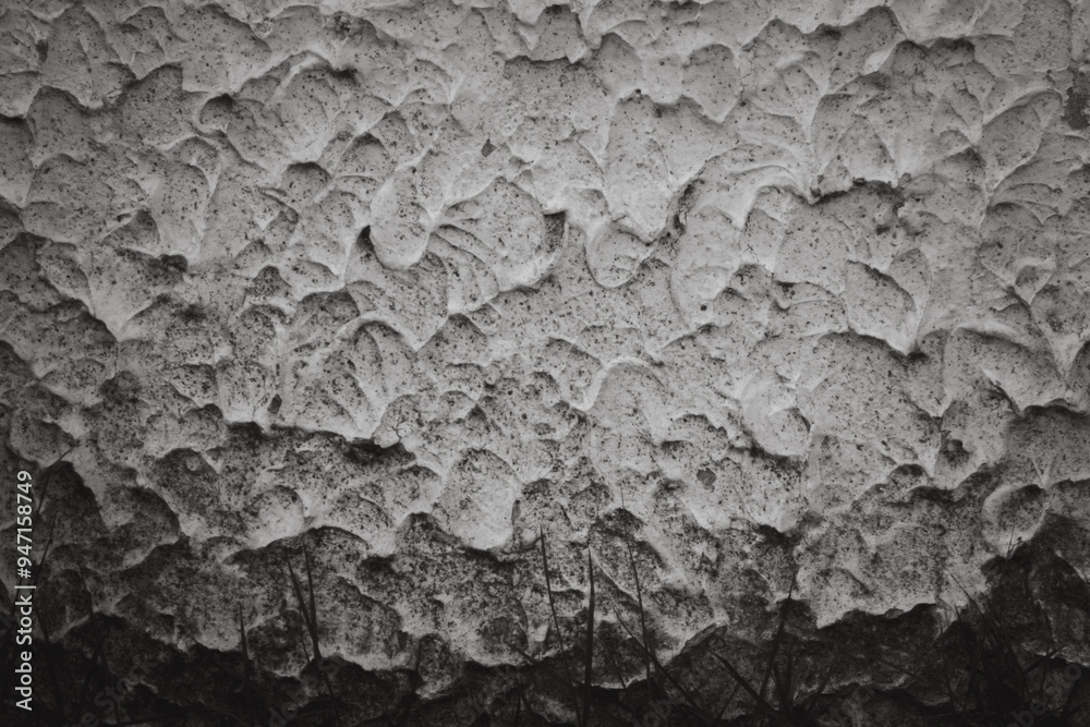 Naklejka premium A wall with a textured surface that appears to be made of concrete. The wall has a rough, uneven texture that gives it a rugged, industrial appearance. Scene is one of strength and durability