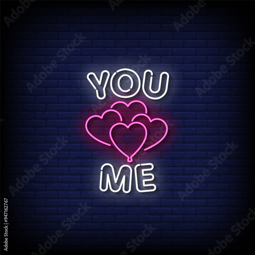 you love me neon sign vector with brick wall background 