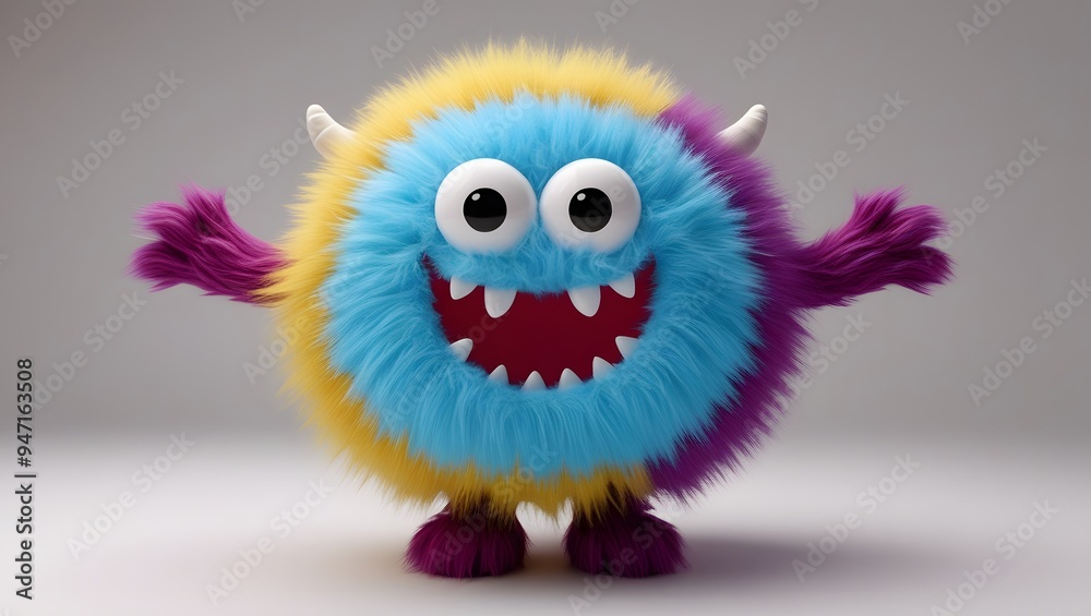 Fototapeta premium Cartoon cute 3D fluffy monster.