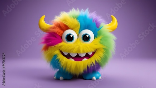 Cartoon cute 3D fluffy monster.